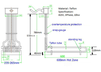 Over The Side L Shaped Teflon Immersion Heater 415V 3P 10KW