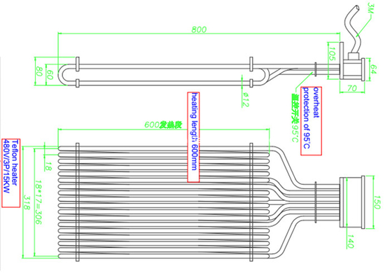 480V 600mm Multi Tube  Immersion Heater , Industrial Immersion Heater Vertical